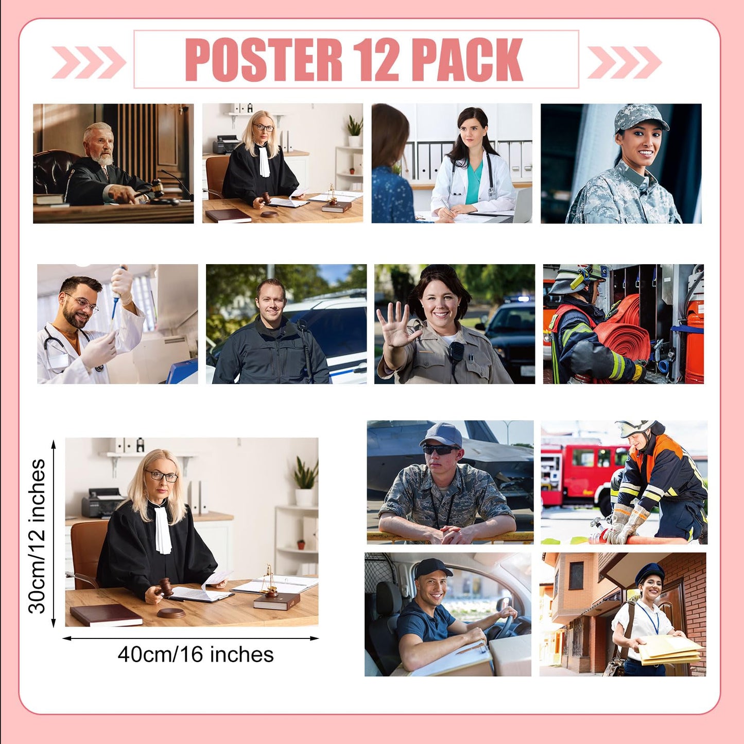 Motiskyy 12 Pcs Diversity Posters for Classroom Preschool Educational Learning Real Pictures for Daycare Home Multicultural Awareness(Community Helpers)