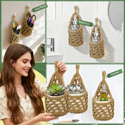 HOREAKHJ Macrame Wall Plant Hanger, Hanging Planter Basket Holder, Wall Planters for Indoor Plants, for Up to 4 Inch Pot (Brown, 4-Inch)