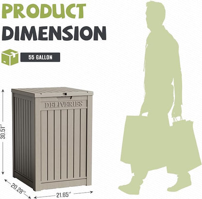 55 Gallon Outdoor Package Delivery Box Waterproof with Lockable, Weatherproof Secure Parcel Drop Box for Porch, Resin Outside Storage Boxes Grey