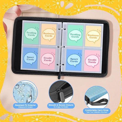 Premium 4 Pocket Trading Card Binder,400 Capacity with 50 Removable Sleeves | PU Leather Zipper Album Book for Sports Cards, Game | Card Storage & Organization for Girls Collector Sky Blue