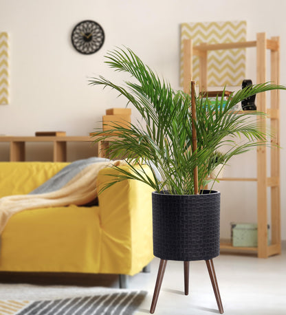 D'vine Dev 14 Inch Modern Geometric Tile Patterned Sleek Planter Pot with Stand, Indoor Outdoor Decorative Plant Holder, Distressed Black, 88-Z-D-5