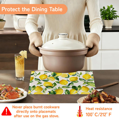 Lemon Placemat Set of 6,Heat Resistant Linen Table Mats for Indoor Outdoor Home Kitchen Dining Room Table 12x18Inch