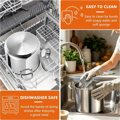 P&P CHEF 8 Quart Stainless Steel Stock Pot with Lid, Large Stockpot for Cooking Pasta Soup, Cookware for Induction Gas Electric Stoves, Visible Lid & Measuring Markings, Dishwasher Safe