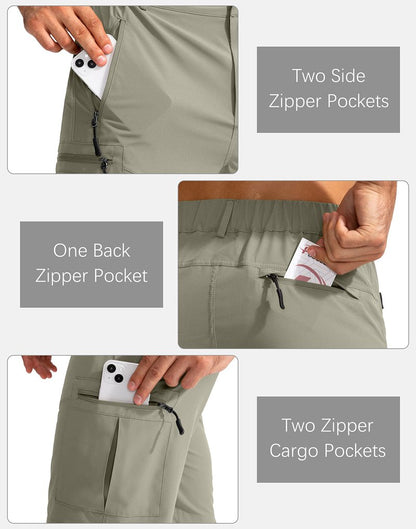 Pudolla Men's Hiking Cargo Shorts 9" Lightweight Outdoor Work Shorts for Men Travel Golf Camping Casual with 5 Zipper Pockets(Grey Sage Medium)