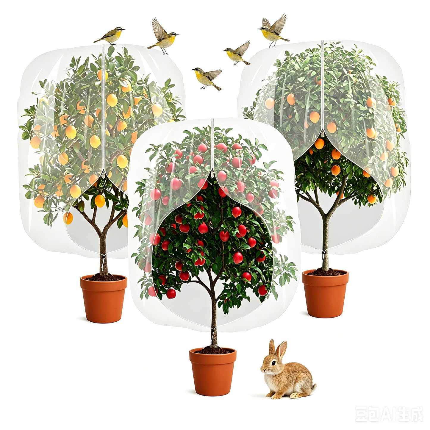 3pcs Fruit Tree Netting with Zipper and Drawstring,2.62 * 3.28 Ft Bird Garden Netting for Garden Protection,Cover for Blueberry Tomato Strawberry and Plants Protection from Insect Squirrels Birds