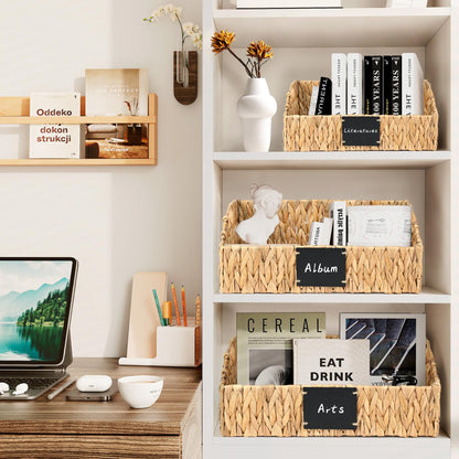 Ollieroo Rattan Storage Basket, Handwoven Wicker Basket for Storage with Built-in Handles, Pantry Baskets for Shelves, Bedroom, Bathroom, Laundry Room or Kitchen(Natural)