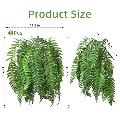 FancyPlus Artificial Plants Outdoor, UV Resistant Fake Fern Faux Plant Greenery for Outside Planter Patio Home Garden Decor 5 Branches (Basket Excluded)