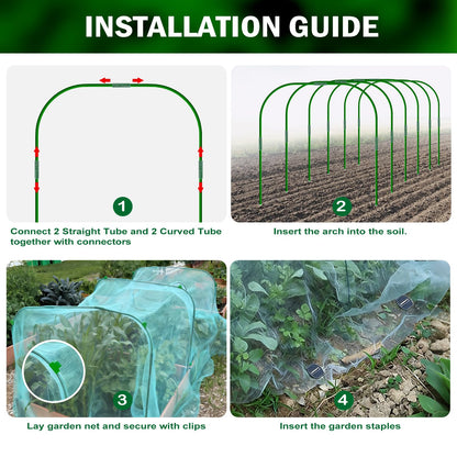 Garden Mesh Netting Kit, 10x30FT Green Ultra Fine Netting with 6 Sets Wide Garden Hoops & 18 Clips, Raised Garden Bed Netting with Frame, Row Cover, Plant Barrier for Vegetables Fruits