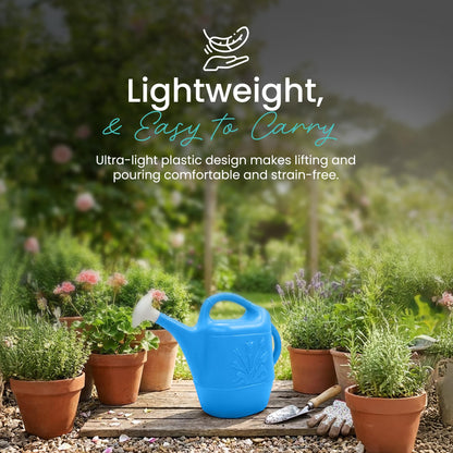 Union Products 63066 2 Gallon Plastic Indoor/Outdoor Watering Can w/ Tulip Design for Garden, Potted Plants, & Patio Pots, Caribbean Blue