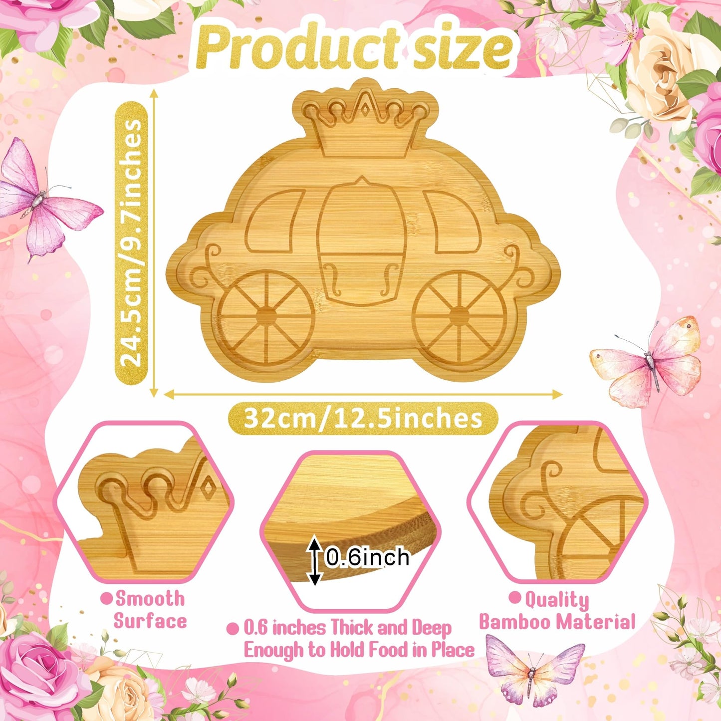 1 Pcs Princess Birthday Party Decorations Wooden Pumpkin Carriage Charcuterie Board Once Upon a Time Party Supplies Platter for Tabletop Reusable Food Trays for Sweet Baby Girls Birthday Party Favors