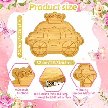 1 Pcs Princess Birthday Party Decorations Wooden Pumpkin Carriage Charcuterie Board Once Upon a Time Party Supplies Platter for Tabletop Reusable Food Trays for Sweet Baby Girls Birthday Party Favors