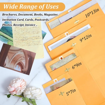 120 Pcs Clasp Envelopes Multi-Size Set with Metal Closure - Large Yellow Envelopes for Document Storage & Secure Mailing, Premium Brown Mailing Envelope Collection (4 Sizes)