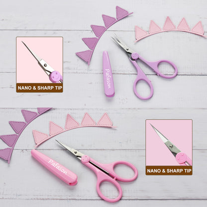 PAFASON 4" Stainless Steel Detail Craft Scissors Set with Straight Precise Tips & Safety Cap & TSA Complied Ideal for Scrapbooking, Paper Yarn Thread Fabric Cutting Sewing Quilting Embroidery Knitting