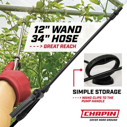 Chapin 20004 Pump Sprayer, 1-Gallon SureSpray Translucent Tank with an Easy Fill Funnel-Top Opening, Adjustable Cone Nozzle & 34" Long Reach Hose, Used for Fertilizer, Pesticides, Weeds & Pests