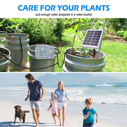 Solar Drip Irrigation System Outdoor, IP67 Waterproof Automatic Plant Watering System with Solar Panel & Timer, DIY Garden Irrigation Kit for 15 Potted Plants, Vegetable Garden & Raised Bed