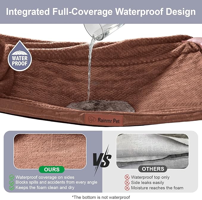 Rainmr Orthopedic Dog Beds for Large Dogs, Memory Foam Dog Beds Large Sized Dogs, Washable Removable Cover, Nonskid Bottom, Waterproof, for Indoor, Outdoor, Crate ＆ Car Use, 36x27x6 Inches, Brown Grey