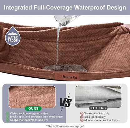 Rainmr Orthopedic Dog Bed for Small and Medium Dogs, Memory Foam Pet Bed with Washable Removable Cover, Nonskid Bottom, Waterproof, for Indoor, Outdoor, Crate ＆ Car Use, 30x20x6 Inches, Brown Grey