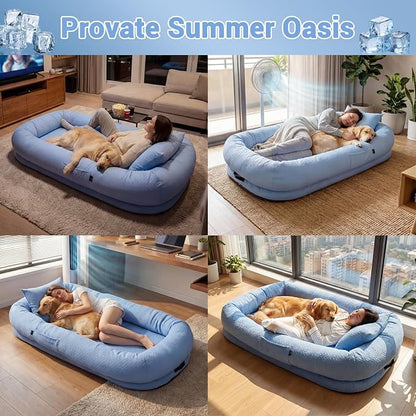 WROS Cooling Human Dog Bed for Summer, Breathable Washable Floor Lounger for People & Pets, 72"x41"x12", Ocean Blue, Pet Bed for Hot Weather Relaxing