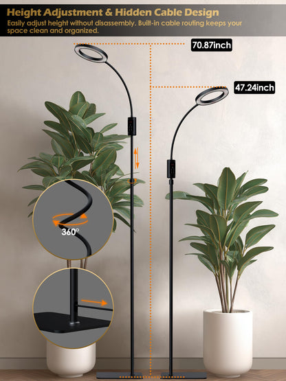 Smart Grow Lights for Indoor Plants, Plant Light with Auto-Timer, Full Spectrum LED Grow Light, Adjustable Height & Stepless Dimming,Plant Assistant Suitable for Most Plants (Black, Single Head)
