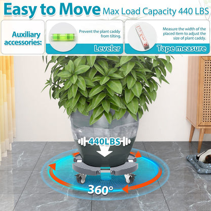 VANCASTLE Plant Caddy Plant Stand with Wheels, Heavy Duty Plant Roller Base 15-22 Inch Adjustable，Palnt Wheel Base 440 LBS, Large Potted Planter Cart Dolly for Flower Mover, Gray, 2 Pack