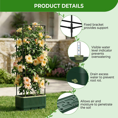 2Pack Raised Garden Bed Tomato Planter with Trellis, 52" Self Watering Tomato Planter with Water Level Indicator, Larger Rectangular Tomato Cages for Indoor & Outdoor Climbing Vegetable and Plants (2)