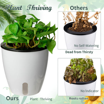 Eccliy 14 Pieces 5 Inch Indoor Plant Pots Self Watering Planters with Drainage Holes Plastic Flower Pots with Water Indicator White Violet Pots for Indoor Outdoor Garden Home Office Decor
