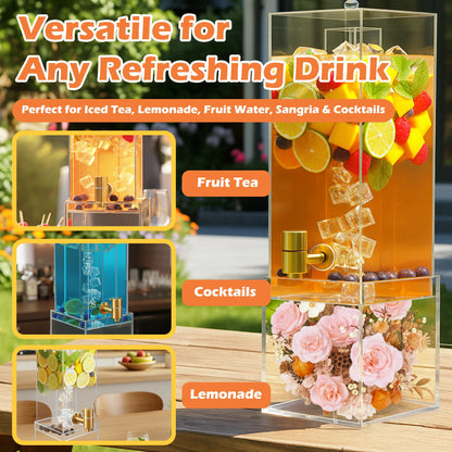 2 Gallon Drink Dispenser for Parties, Beverage Dispenser with Airtight Valve, Large Water Drink Dispenser, Water Dispenser with Acrylic Stand, Lemonade Dispenser for Water, Juice,Cocktails,Ice Tea