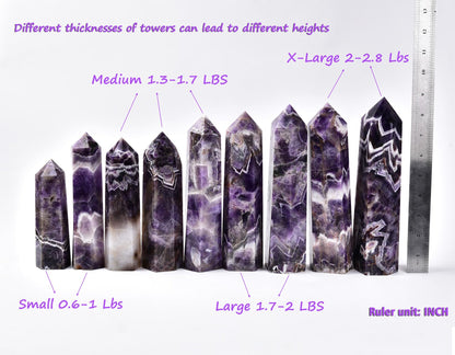 AMOYSTONE Large Crystal Tower Natural Dream Amethyst 6 Faceted Obelisk Healing Crystal Pillar Wand Tumbled Hexagonal Pointed 1-1.7 Lbs Home Décor