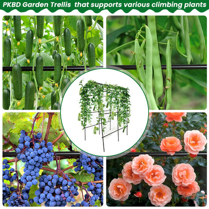 PKBD Tall Garden Arch Trellis for Climbing Plants Outdoor, 7.5 ft Tall Polyethylene-Coated Stainless Steel Garden Arch for Climbing Vine Vegetable/Fruit/Flower, Cucumber Trellis for Raised Bed, Black