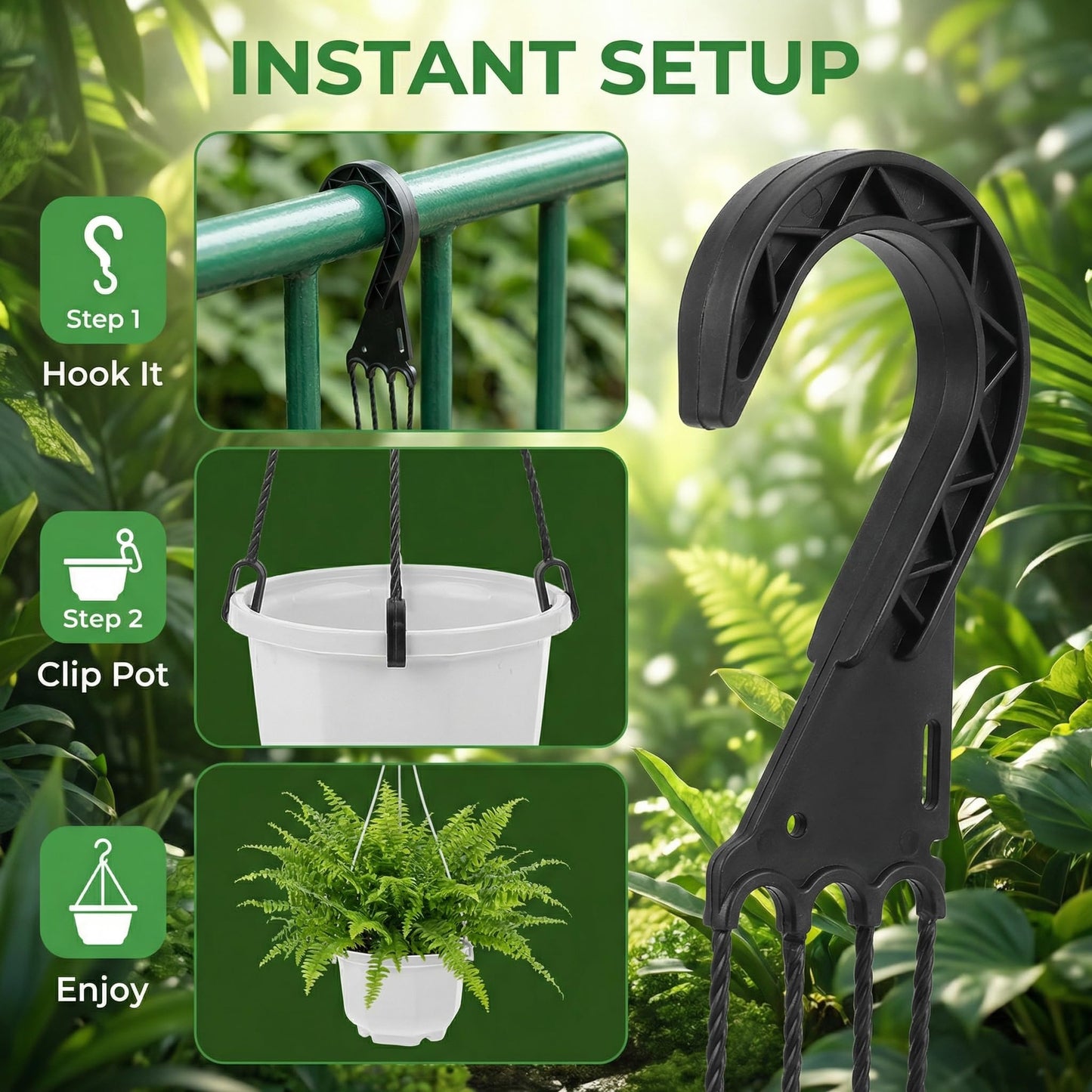 Toddmomy Hanging Basket Hooks Plastic Plant Hangers for Outdoor Patio Balcony Flower Pots 17.7 Inch Durable Suspension Set of 5