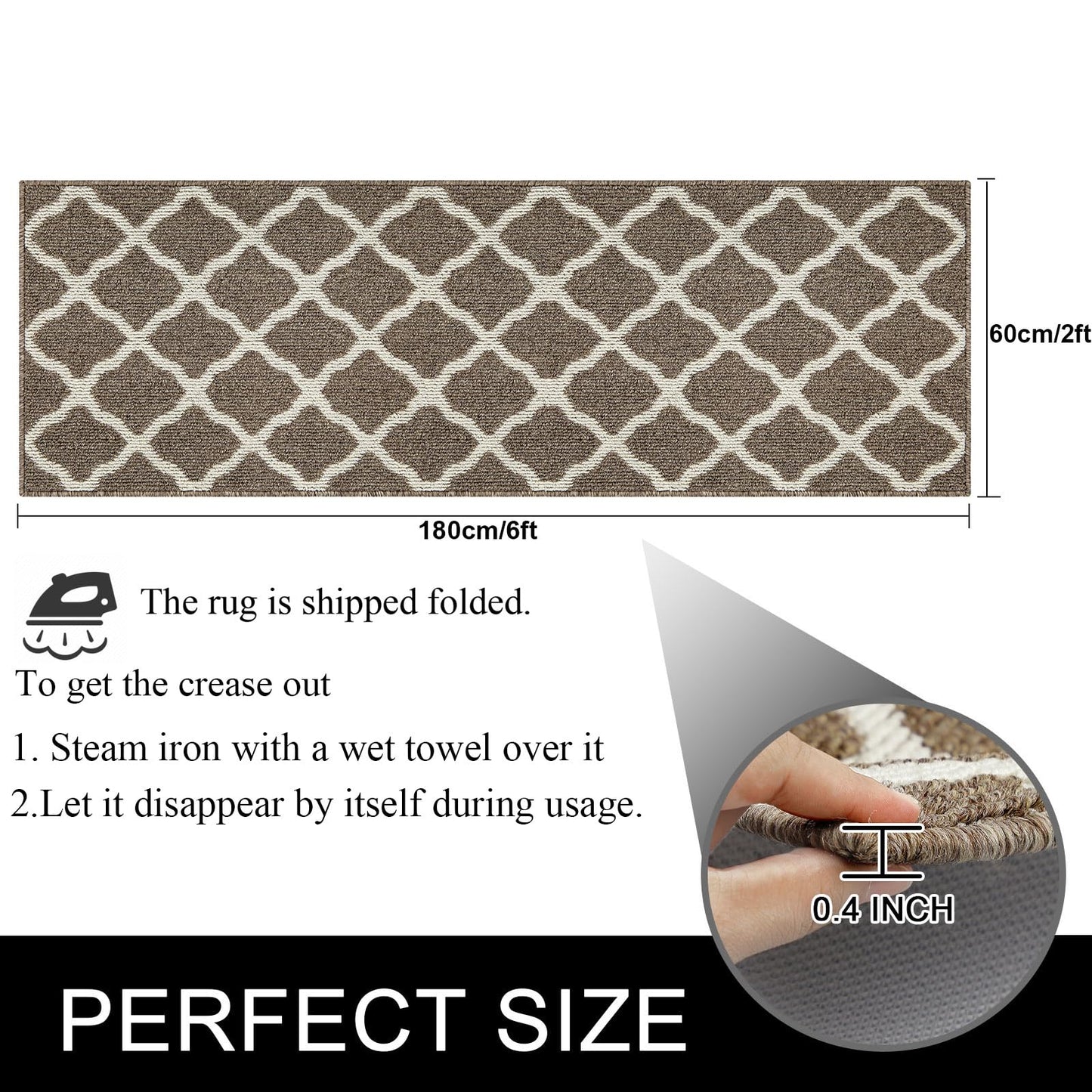 SHACOS Dirt Trapper Runner Rugs 2'x6' Non Slip Washable Hallway Kitchen Runner Rug Long Door Mats Rug Runner Carpet Runners for Garage Laundry Room Entryway, Brown