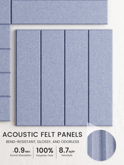 Bumusty Large Cork Board Alternative-48 x 36" Felt Bulletin Board Tiles, with 30 Pushpins, 70 Adhesive Tabs, Bold-Stripe 12-Pack, Cork Boards for Office Push Pin Board-Soft Periwinkle