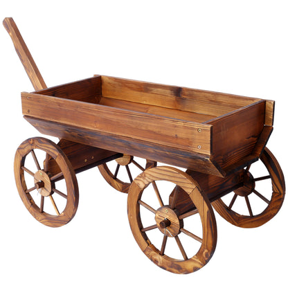 YiayiGo Rustic Wood Wagon Wheel Barrel Planter - Decorative Display Outdoor Plants Garden Decorative Garden Planter, Brown (Model 2)