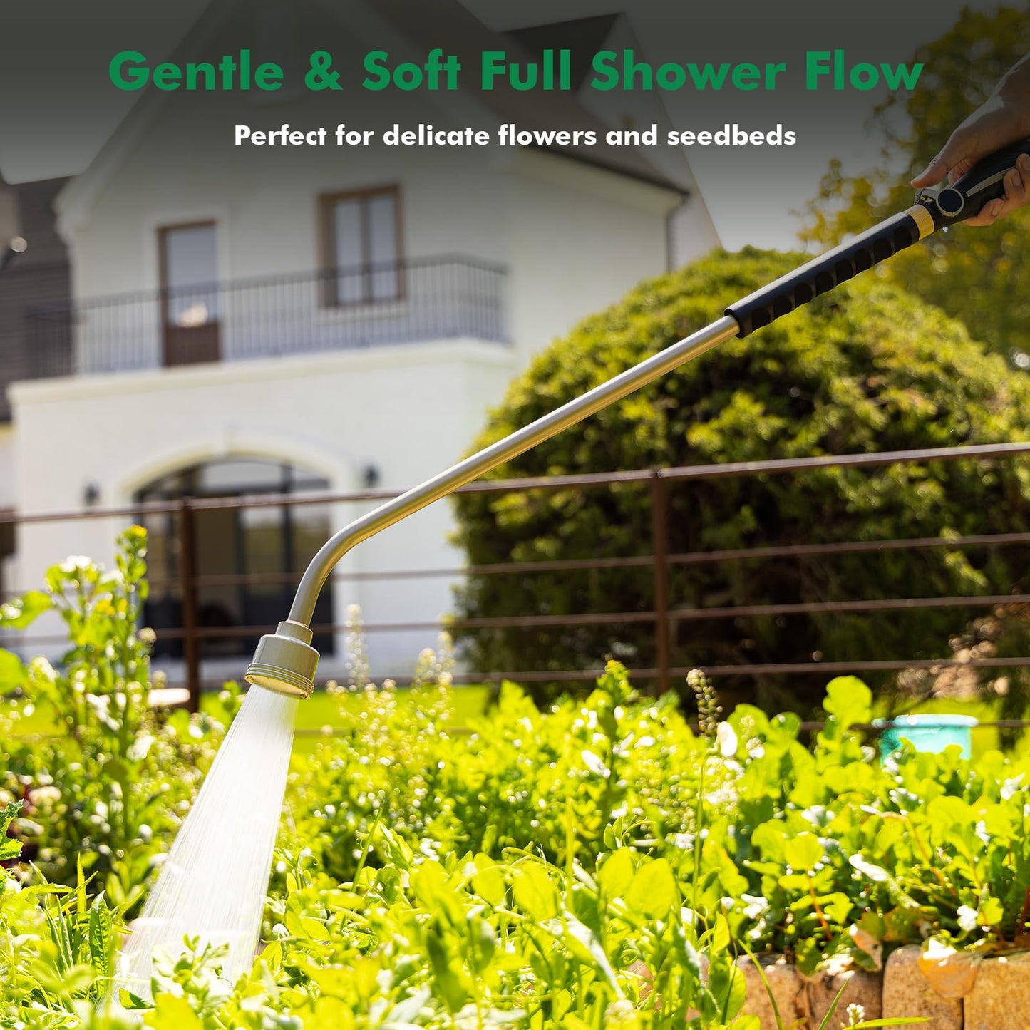 RESTMO Extra Long 36 Inches Watering Wand, Heavy Duty Metal Hose Wand with Thumb Flow Control, Gentle Soft Full Shower Sprayer Wand for Hanging Baskets, Shrubs, Plants, Flowers, Garden and Lawn