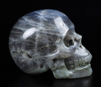 Skullis 2.0" Labradorite Crystal Skull Head, Hand Carved Gemstone Fine Art Sculpture, Reiki Healing Stone Statue.