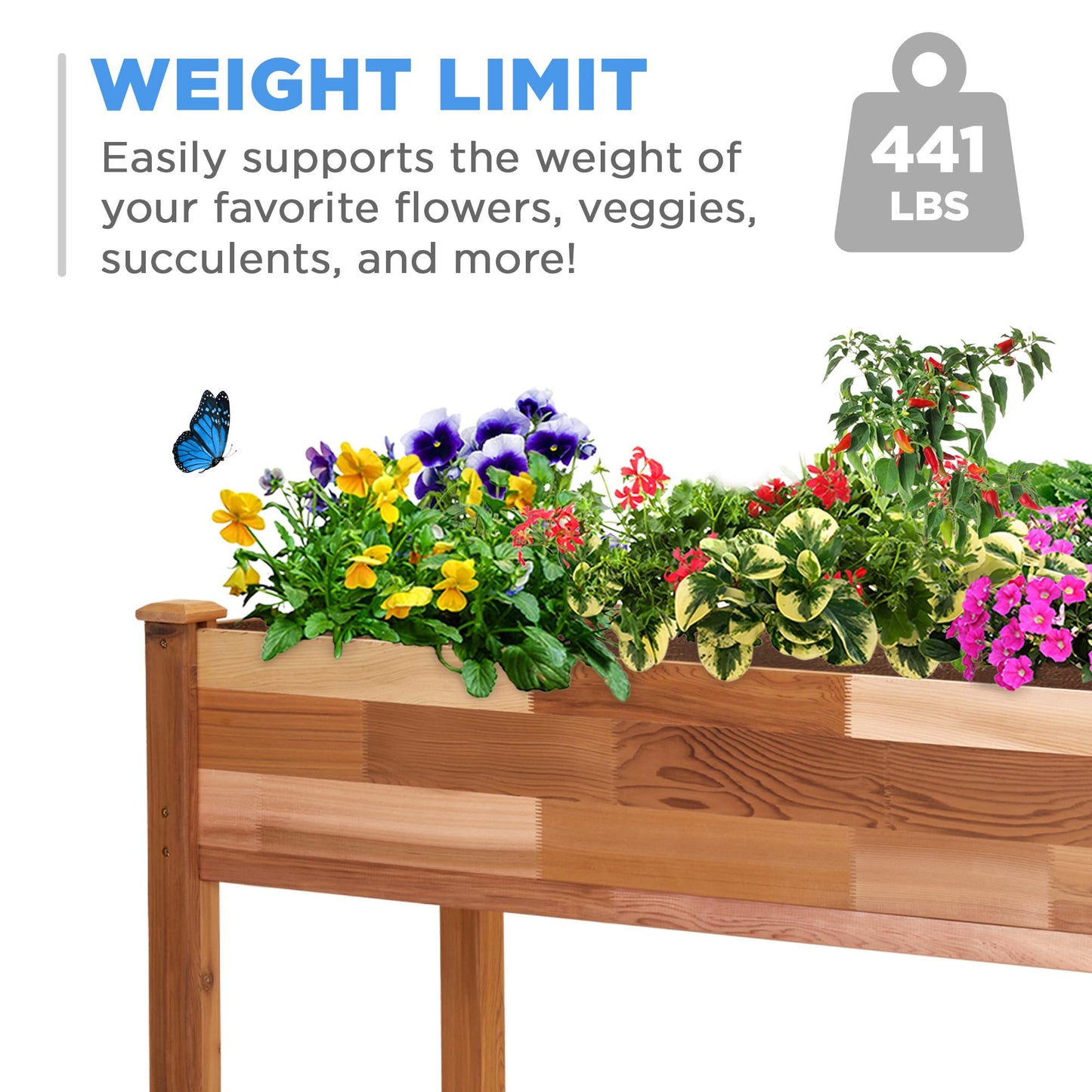 Jumbl, Cedar Raised Garden Bed, Elevated Wood Planter for Growing Fresh Herbs, Vegetables, Flowers, Succulents - 72x23x30”