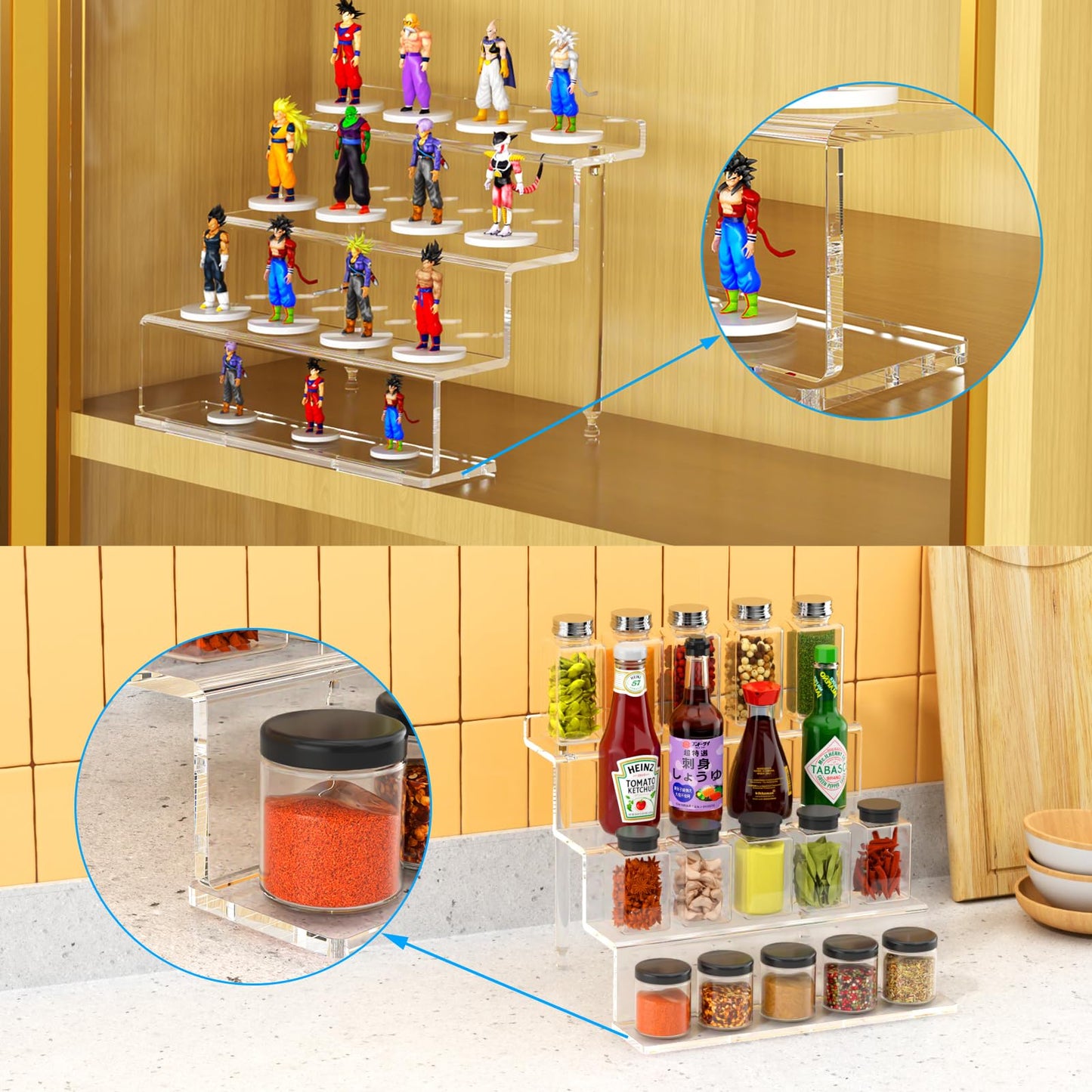NIUBEE Acrylic Riser Display Shelf, Clear Display Stand for Amiibo Funko POP Figures,4 Tier Cupcakes Stand Perfume Organizer and Storage (9 Inch Small)