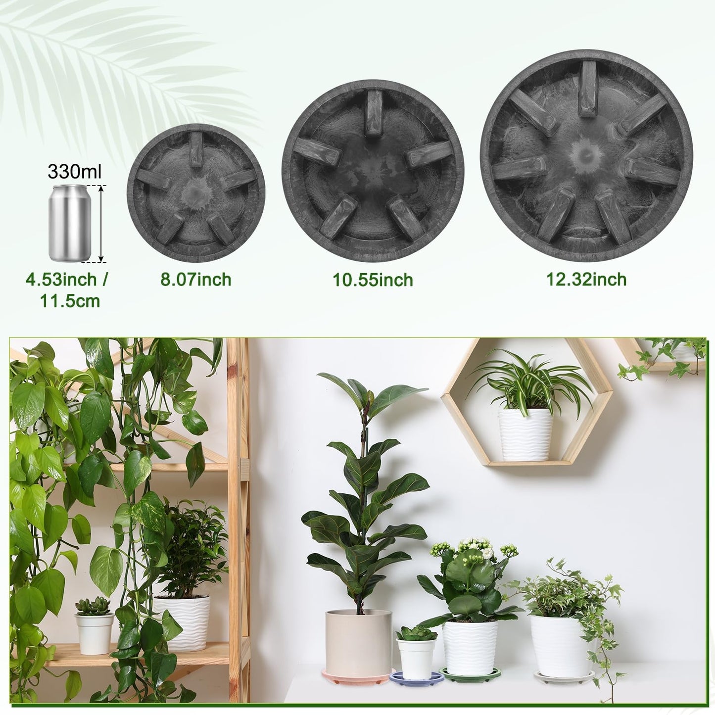 M METERXITY 2-Pack Plant Saucer, 6.3 Inch/16 cm Plastic Plant Trays Thicker for Pots/Indoor/Outdoor/Water Drainage and Protection, Flowerpot Drip Tray [Black Clay]