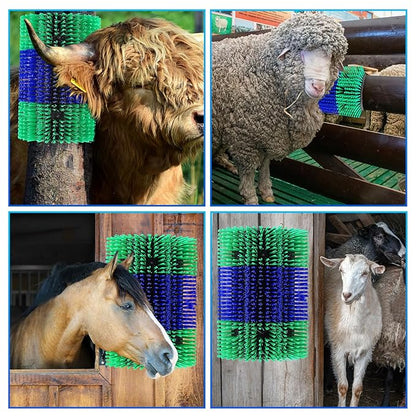 Extra Large Size Livestock Scratching Brush, Upgraded Horse/Goat/Cow/Cattle Scratcher Brush for Grooming, Itch Relief Horse Scratcher Brushes Kit with Two Sets of Mounting Screws(8-Pack,Green)
