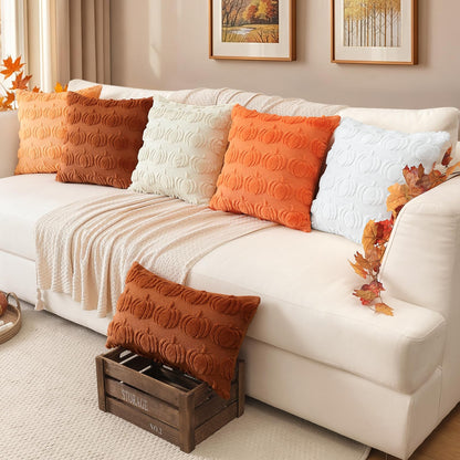 Artscope Fall Pillow Covers 18 x 18 Set of 2 Decorative Autumn Harvest Holiday Pumpkin Throw Pillow Cases Soft Plush Faux Fur Couch Cushion Case for Farmhouse Halloween Sofa Bed Room Home Decor-Rust