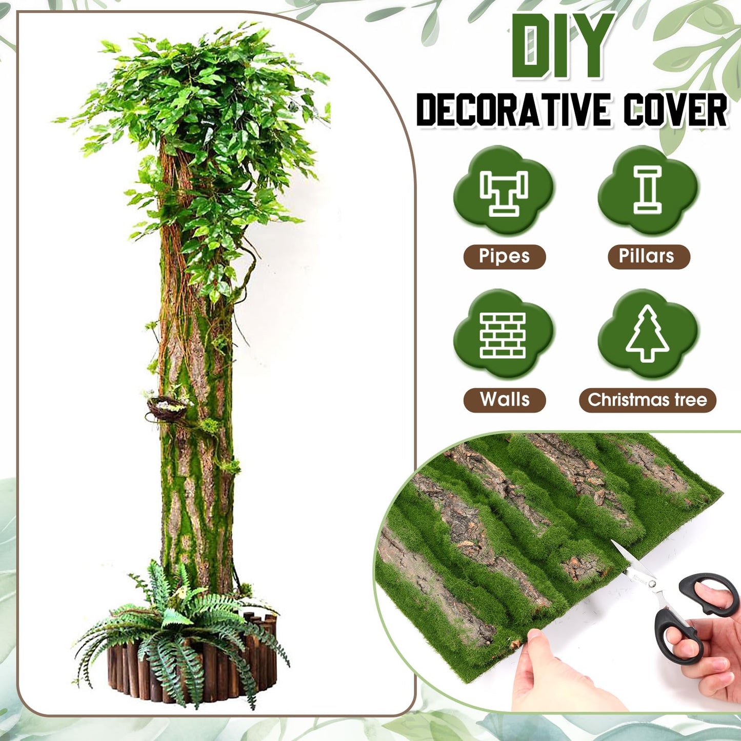 Suncalla Artificial Moss Bark 11.8 x 11.8 inches Tree Plants Bark DIY for Tree Collar Sewer Decoration Water Pipe Pillar Cover Indoor Wall Garden Decor