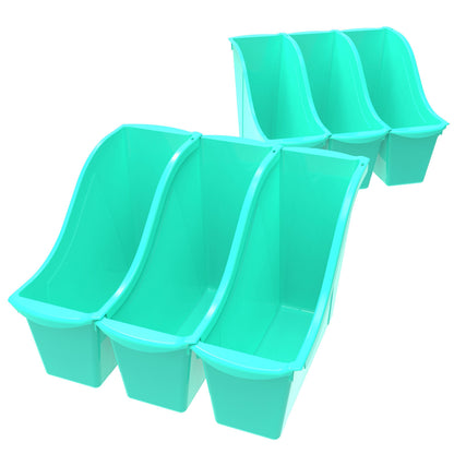 Storex Small Book Bin – Interlocking Plastic Organizer for Home, Office and Classroom, Teal, 6-Pack (71114C06C)