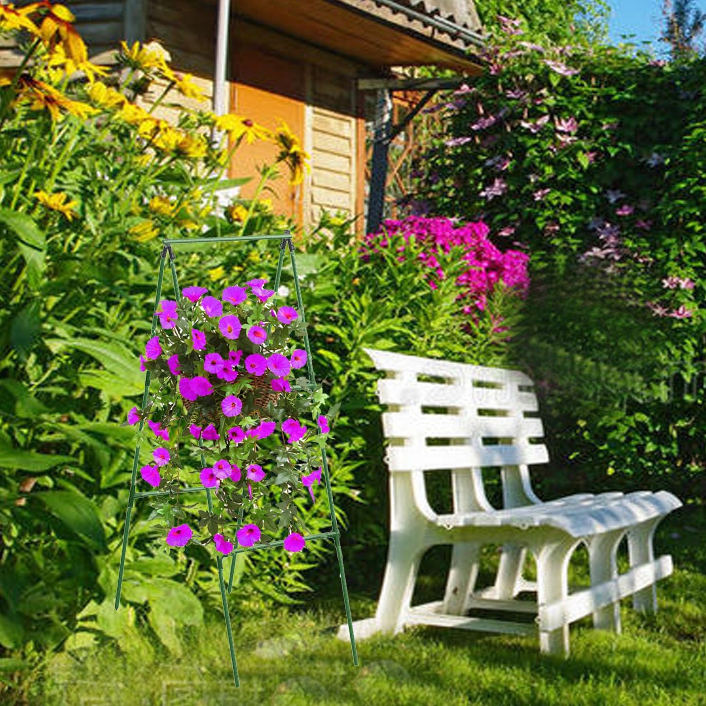 Updated A-Frame Cucumber Trellis for Raised Beds, Adjustable Size Garden Trellis for Climbing Plant Outdoors with Climbing Net and Plant Support Clip for Vegetable Grape Tomato Garden Supplies