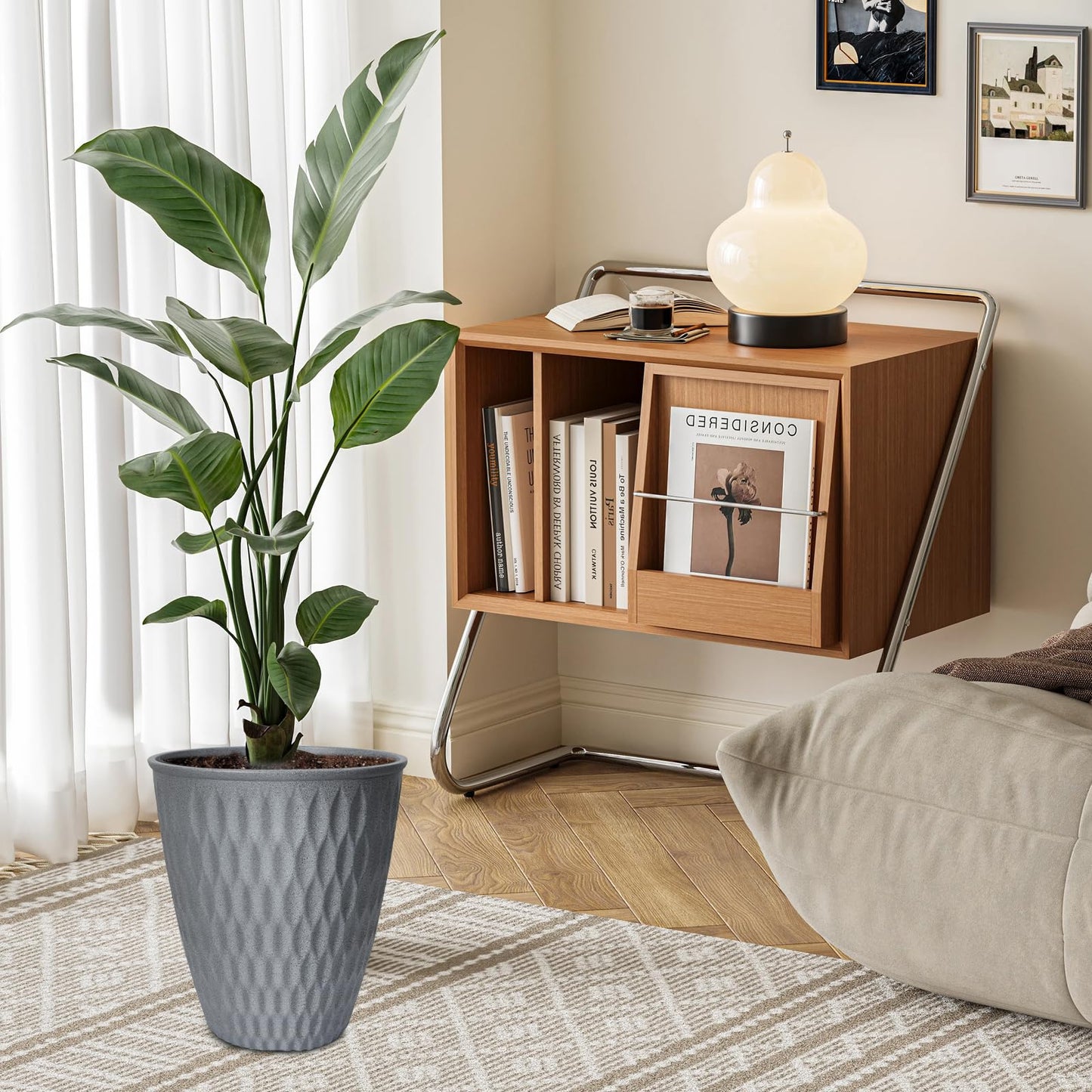 WEICHENGXING 13 Inch Large Plant Pot, 2Pack Big Planter, Matte Grey Durable Lightweight Flower Pot Garden Containers for Indoor and Outdoor Plants, Porch, Patio, Backyard, Room & Office Décor