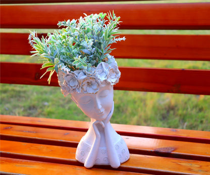 ARTRHYT Face Planter Pots Head Planter, Cute Resin Succulent Planters, Unique Face Flower Head Planter for Indoor Outdoor Plants with Drainage Hole Gift for Female Plants Lovers