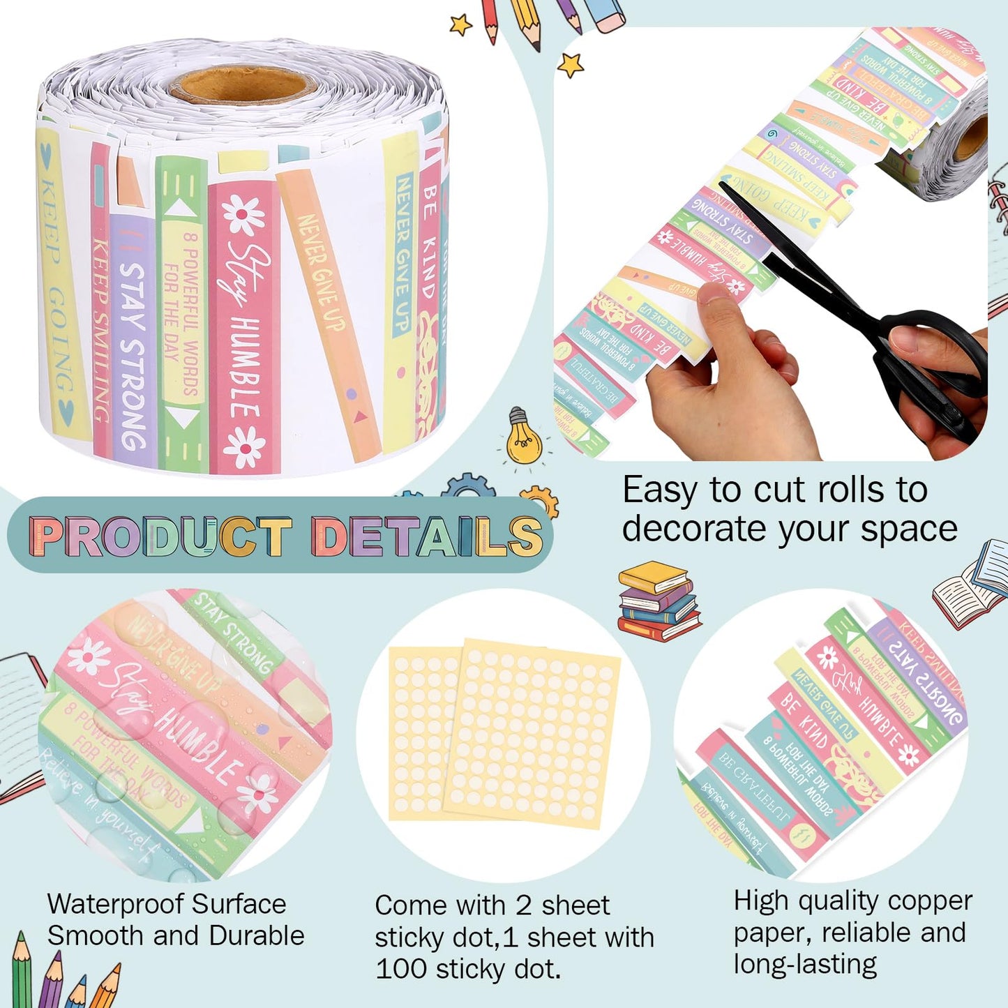 Tenceur 120 ft Bookshelf Border Trim Book Rolled Border Trim Decor Back to School Straight Bulletin Board Set for Library Classroom Poster Board Whiteboard Wall Decoration(Pastel,Fresh)