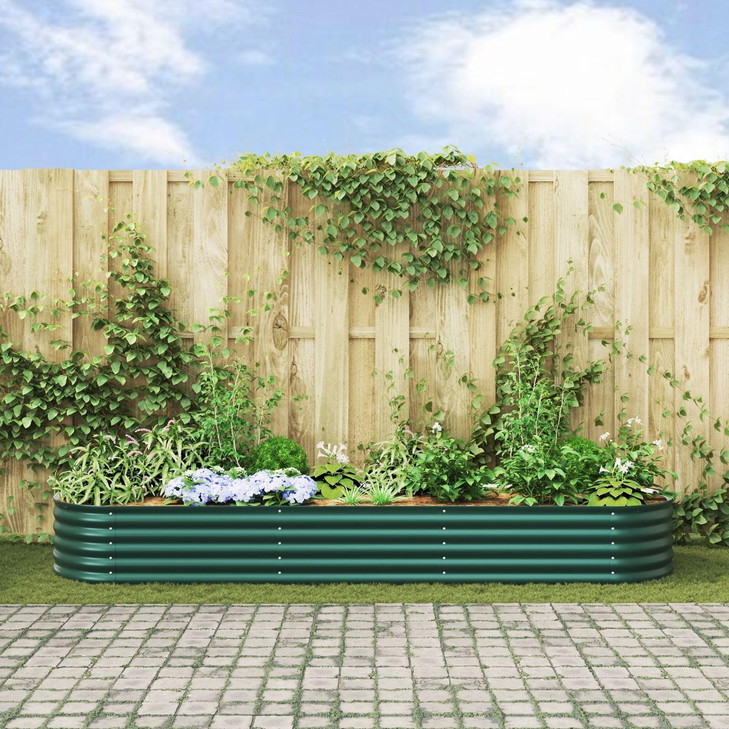 Fregramei Powder-Coated Garden Raised Bed, Metal Planter Box for Vegetables, Flowers, Herbs, Green Galvanized Steel 126 x 31.5 x 17.3 in,-609