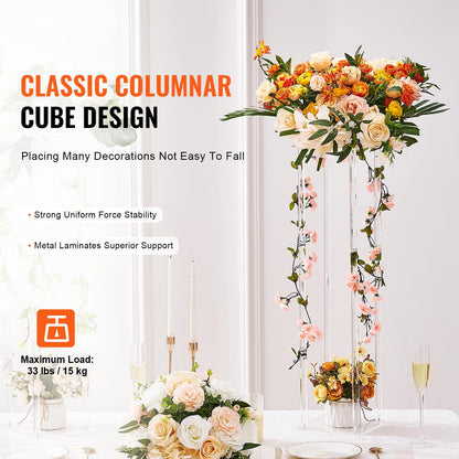 Happybuy 2PCS 31.5inch Wedding Flower Stand, Acrylic Vase Column Geometric Centerpiece, Floral Display Rack with Acrylic Laminate for Events, Reception, Party, Home Decoration