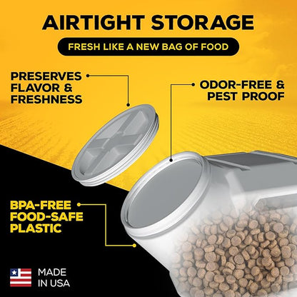 Vittles Vault Traditional Pet Food Storage Container For Dog Kibbles/Bird Seed/Oatmeal/Rice/Flour/Cereal, BPA Free Plastic, Sealed Airtight For Cat Food, Up To 35 lb, Made in USA, With Scoop, Gray