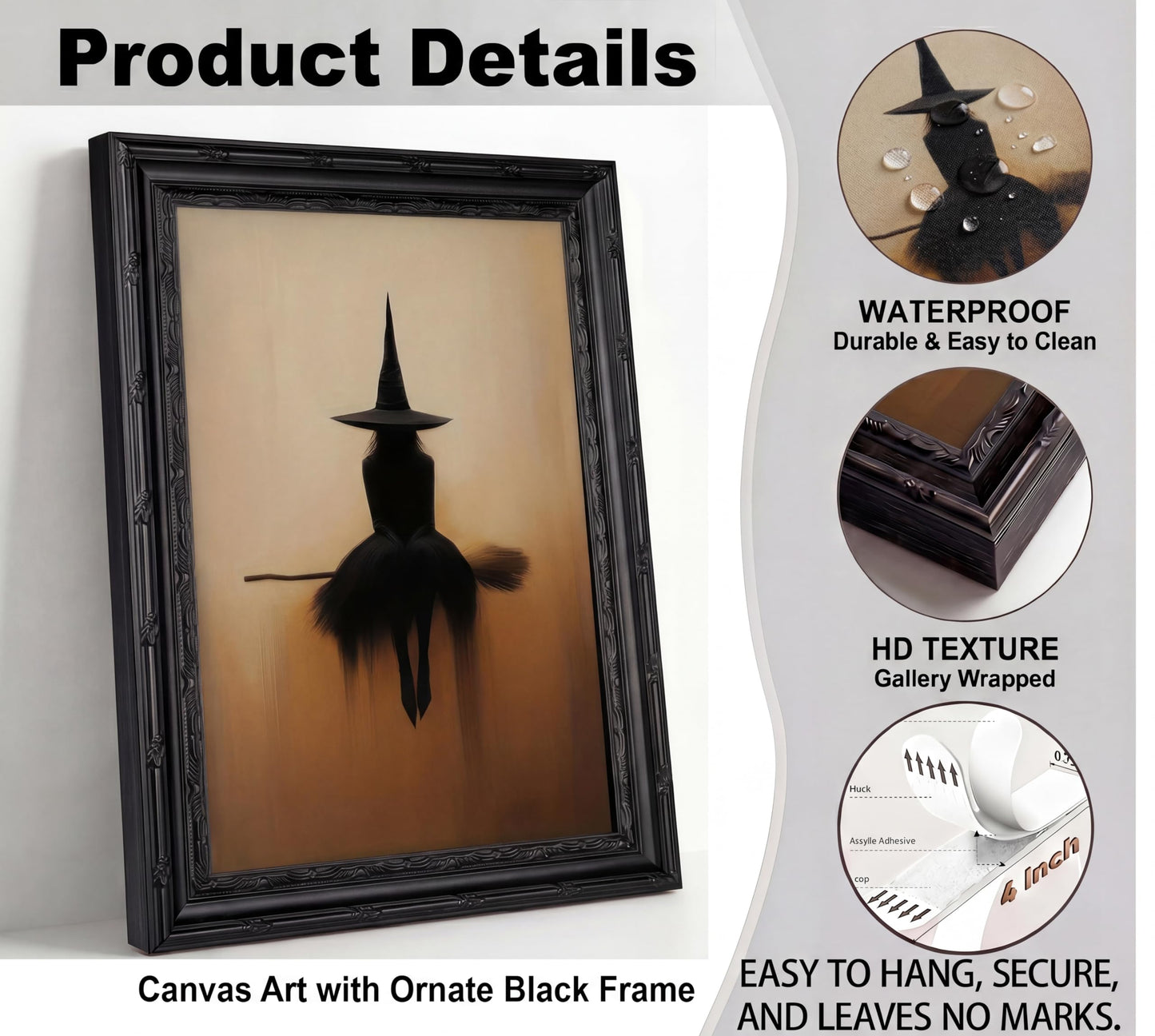 FKRYTYB Vintage Witch Silhouette Wall Art Gothic Canvas Painting, 9x11 in